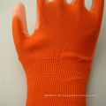 NMSAFETY 13 Gauge strickte orange Polyester-Zwischenlage überzogenes weißes PU auf Palmenhandschuhen für helle Industrie